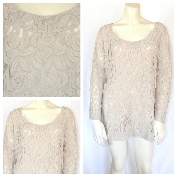 Soft Surroundings beige/tan lace top‎ blouse c-thru - Picture 1 of 4